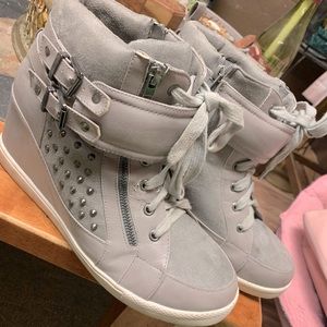 Torrid grey wedge sneakers with studs size 12